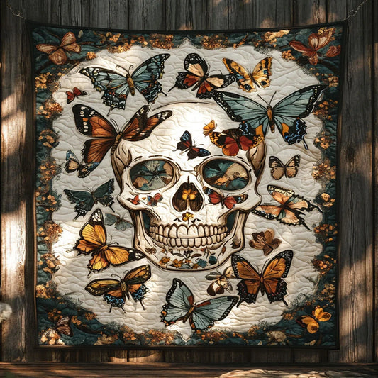 Crimson Skull Butterfly Quilt Blanket