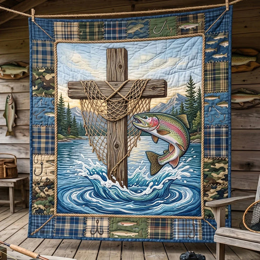 Cross And Trout Quilt Blanket