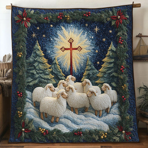 Cross Of Faith Sheep Quilt Blanket
