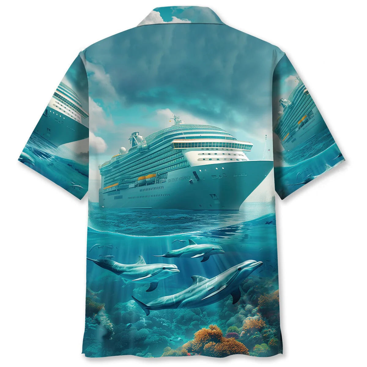 Cruise Ship with Dolphins Art Hawaiian Shirt