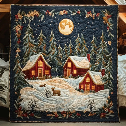 Crystal Night Forest Cabin Quilt Blanket