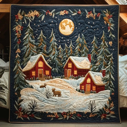 Crystal Night Forest Cabin Quilt Blanket