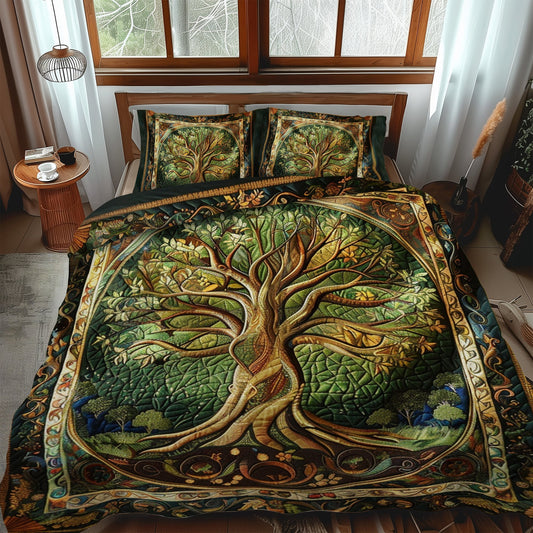 Vibrant Tree of Life 3-Piece Quilted Bedding Set - Single (59" x 70")
