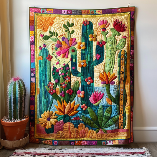 Flowering Cactus Quilted Blanket - Throw (55" x 60")