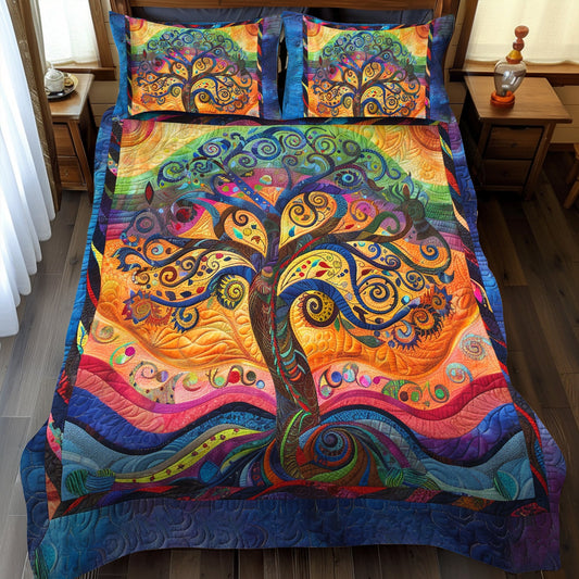 Tree of Life Patterned 3-Piece Quilted Bedding Set - Single (59" x 70")