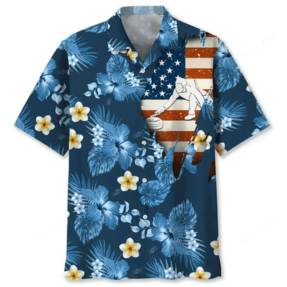 Curling Usa Blue Tropical Hawaiian Shirt