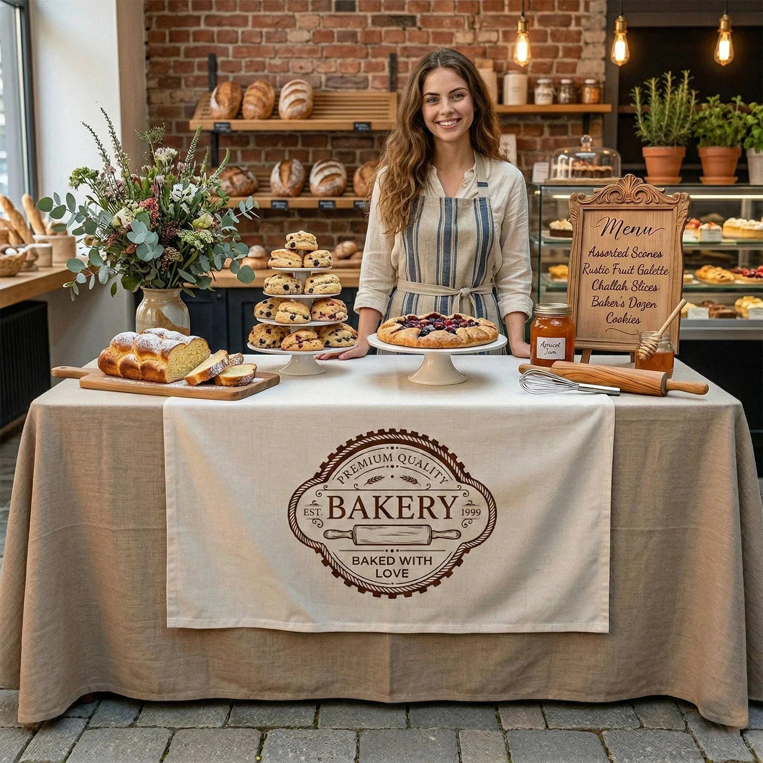 Custom Logo Table Runner Personalized Business Table Runner Bakery Market Booth Display (view 2)