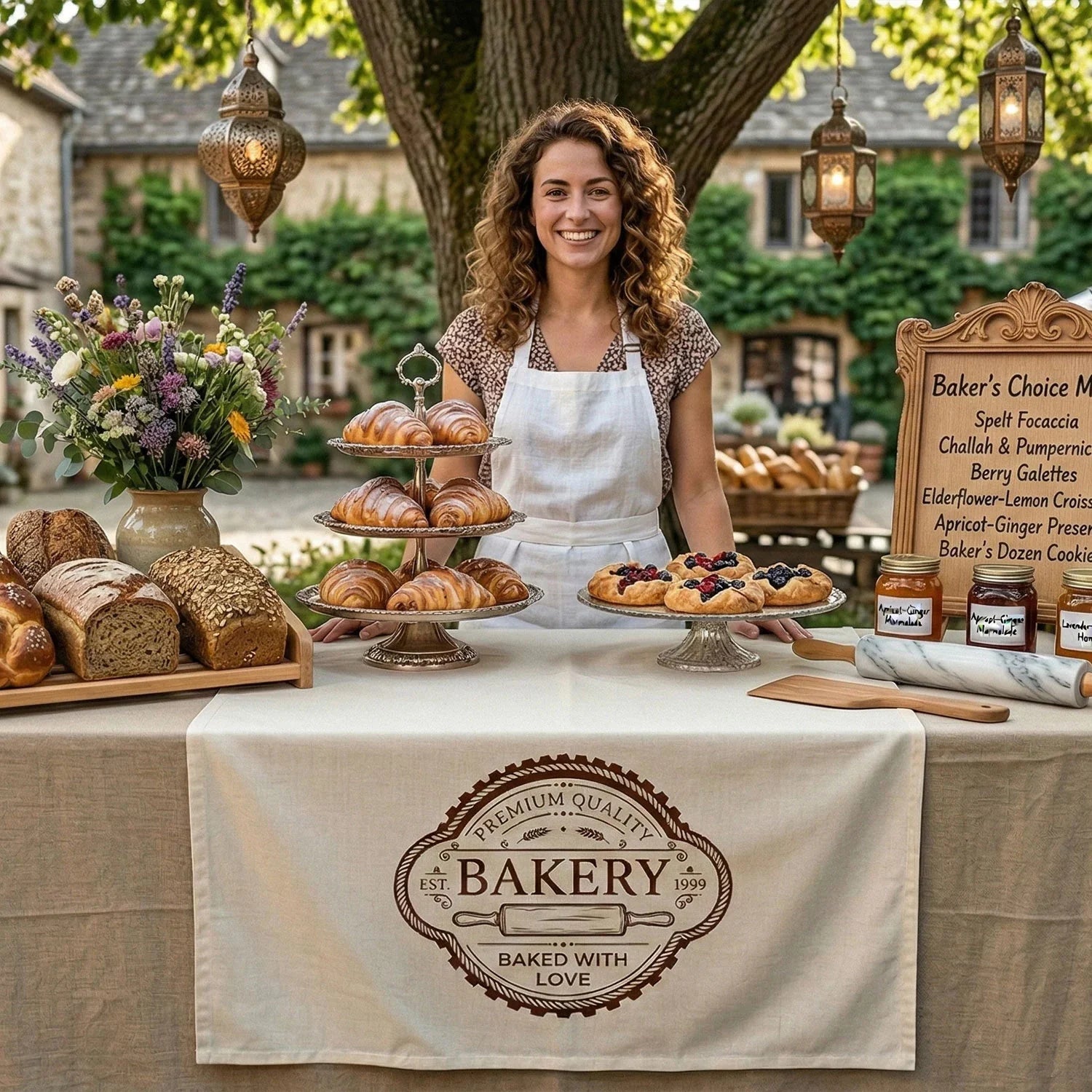 Custom Logo Table Runner Personalized Business Table Runner Bakery Market Booth Display (view 4)