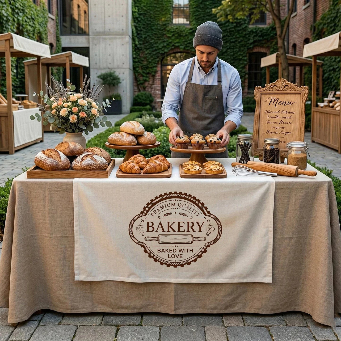 Custom Logo Table Runner Personalized Business Table Runner Bakery Market Booth Display (view 5)
