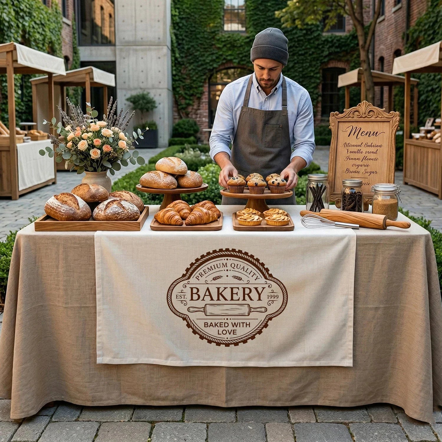 Custom Logo Table Runner Personalized Business Table Runner Bakery Market Booth Display (view 5)
