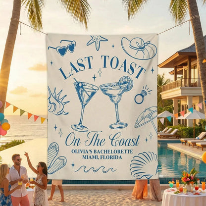Last Toast Bachelorette Banner Personalized Coastal Bachelorette Party Backdrop Custom Name Beach Bachelorette Banner