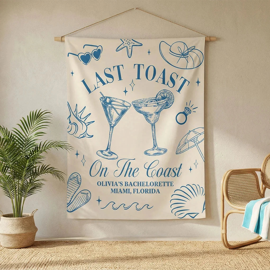 Last Toast Bachelorette Banner Personalized Coastal Bachelorette Party Backdrop Custom Name Beach Bachelorette Banner
