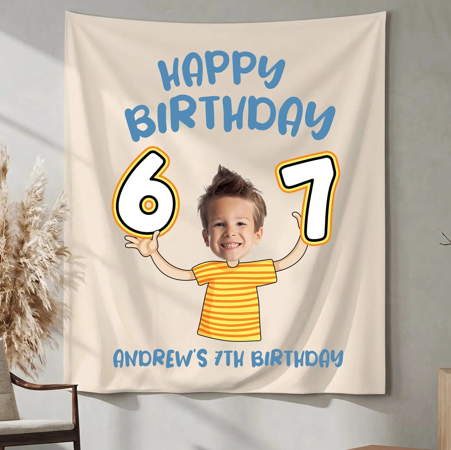 Custom Photo 7th Birthday Tapestry Banner Personalized Kids Birthday Backdrop Party Decor 67