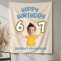 Custom Photo 7th Birthday Tapestry Banner Personalized Kids Birthday Backdrop Party Decor 67