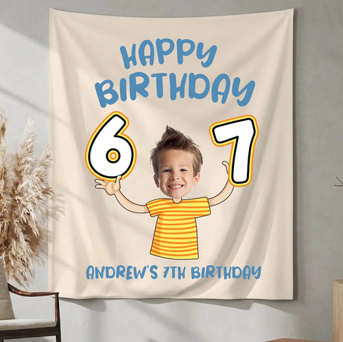 Custom Photo 7th Birthday Tapestry Banner Personalized Kids Birthday Backdrop Party Decor 67