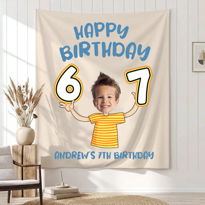 Custom Photo 7th Birthday Tapestry Banner Personalized Kids Birthday Backdrop Party Decor 67