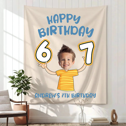 Custom Photo 7th Birthday Tapestry Banner Personalized Kids Birthday Backdrop Party Decor 67