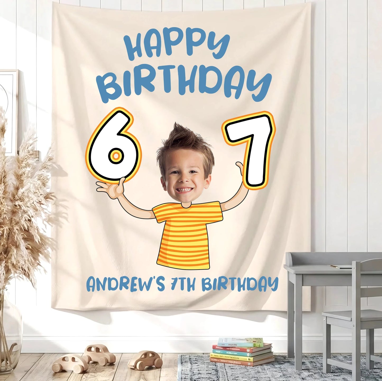 Custom Photo 7th Birthday Tapestry Banner Personalized Kids Birthday Backdrop Party Decor 67