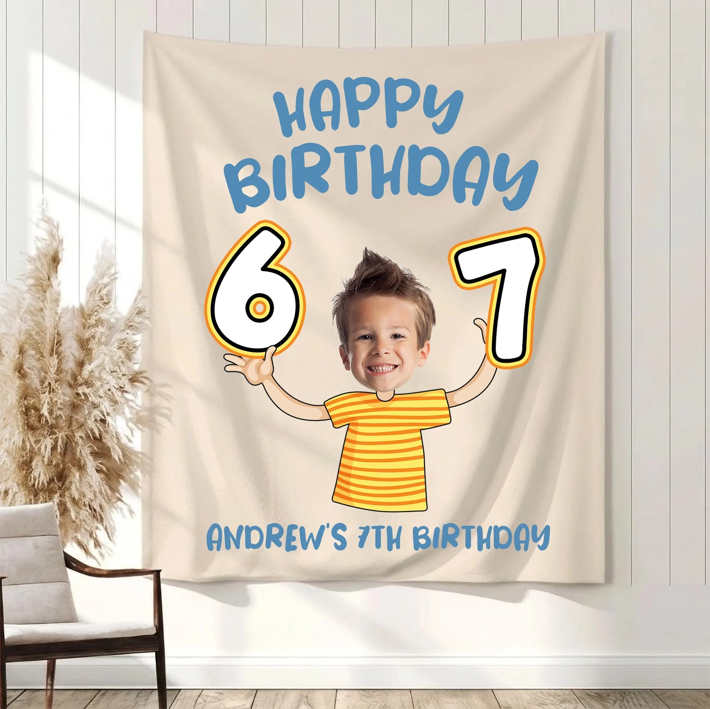 Custom Photo 7th Birthday Tapestry Banner Personalized Kids Birthday Backdrop Party Decor 67
