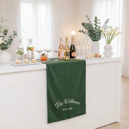 Custom Wedding Bar Table Runner Personalized Family Name Reception Bar Linen Runner, personalized wedding decor