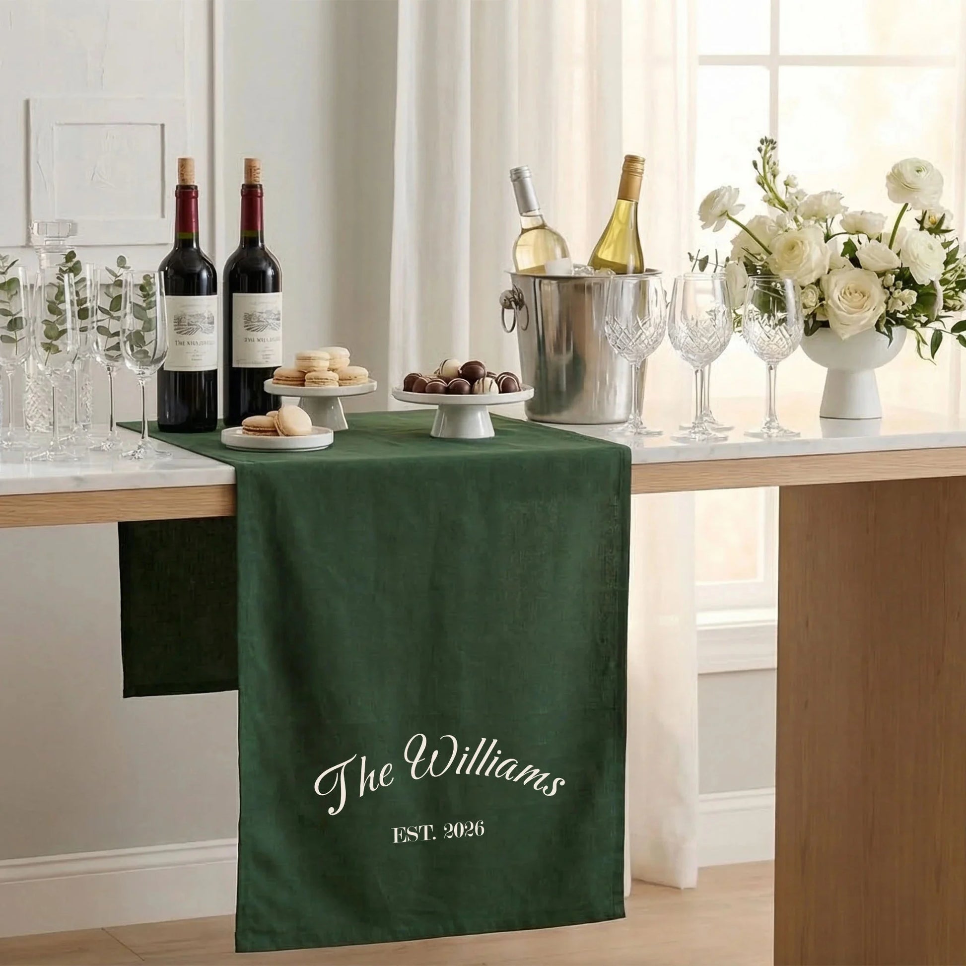 Custom Wedding Bar Table Runner Personalized Family Name Reception Bar Linen Runner, personalized wedding decor (view 3)