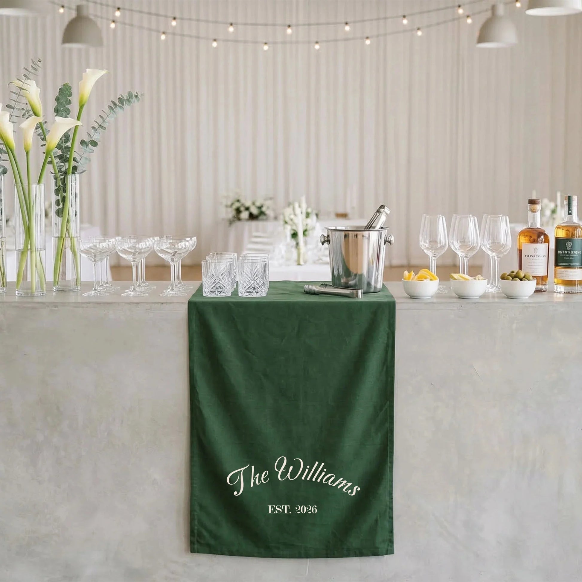 Custom Wedding Bar Table Runner Personalized Family Name Reception Bar Linen Runner, personalized wedding decor (view 6)