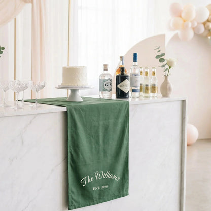 Custom Wedding Bar Table Runner Personalized Family Name Reception Bar Linen Runner, personalized wedding decor (view 7)