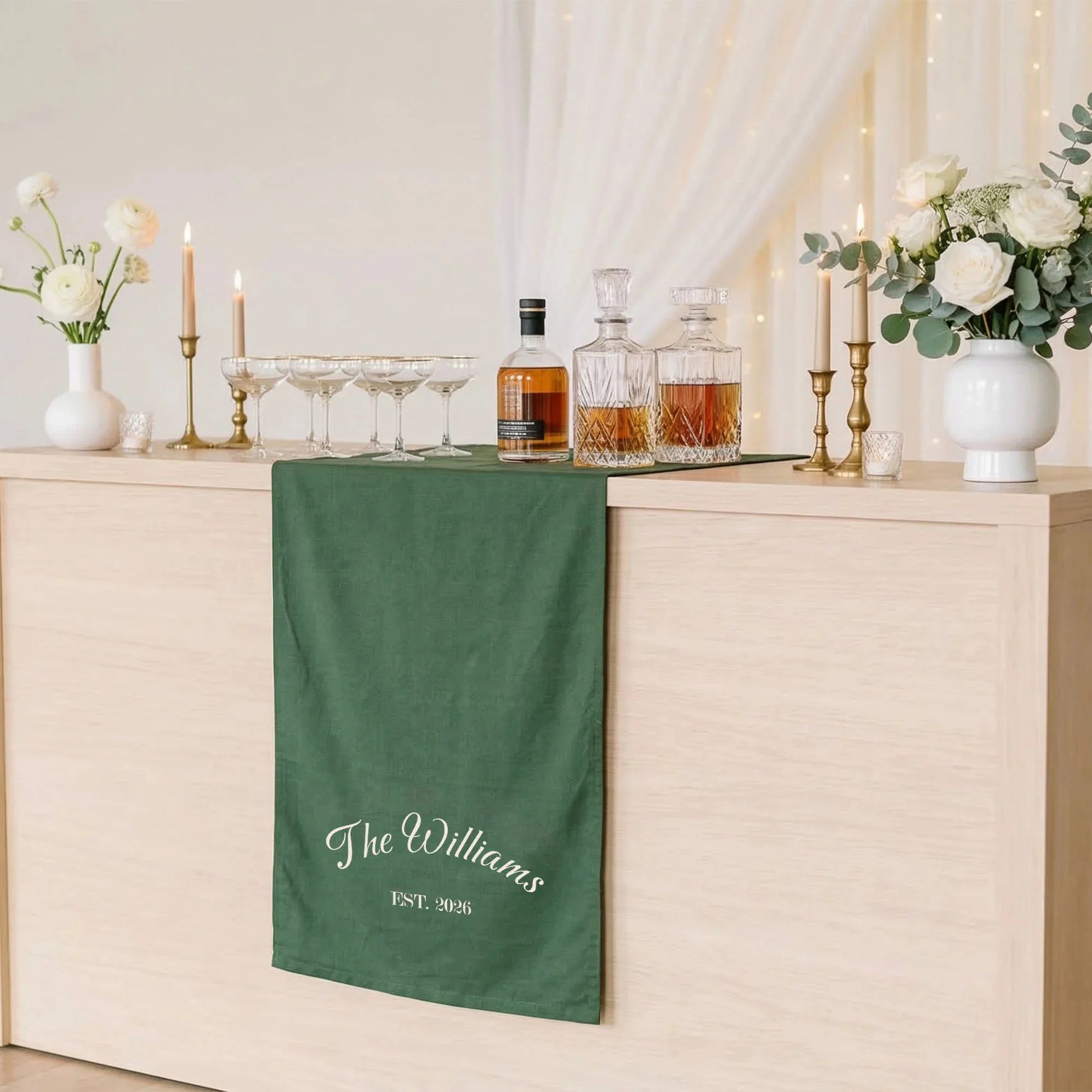Custom Wedding Bar Table Runner Personalized Family Name Reception Bar Linen Runner, personalized wedding decor (view 8)