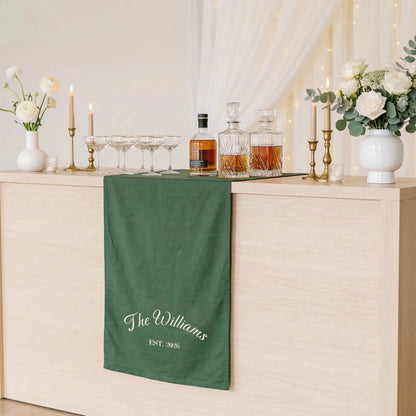 Custom Wedding Bar Table Runner Personalized Family Name Reception Bar Linen Runner, personalized wedding decor (view 8)