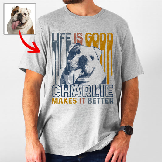 Custom Dog Bella Canvas T-Shirt for Dog Dad Life I, custom pet portrait gift for pet lovers