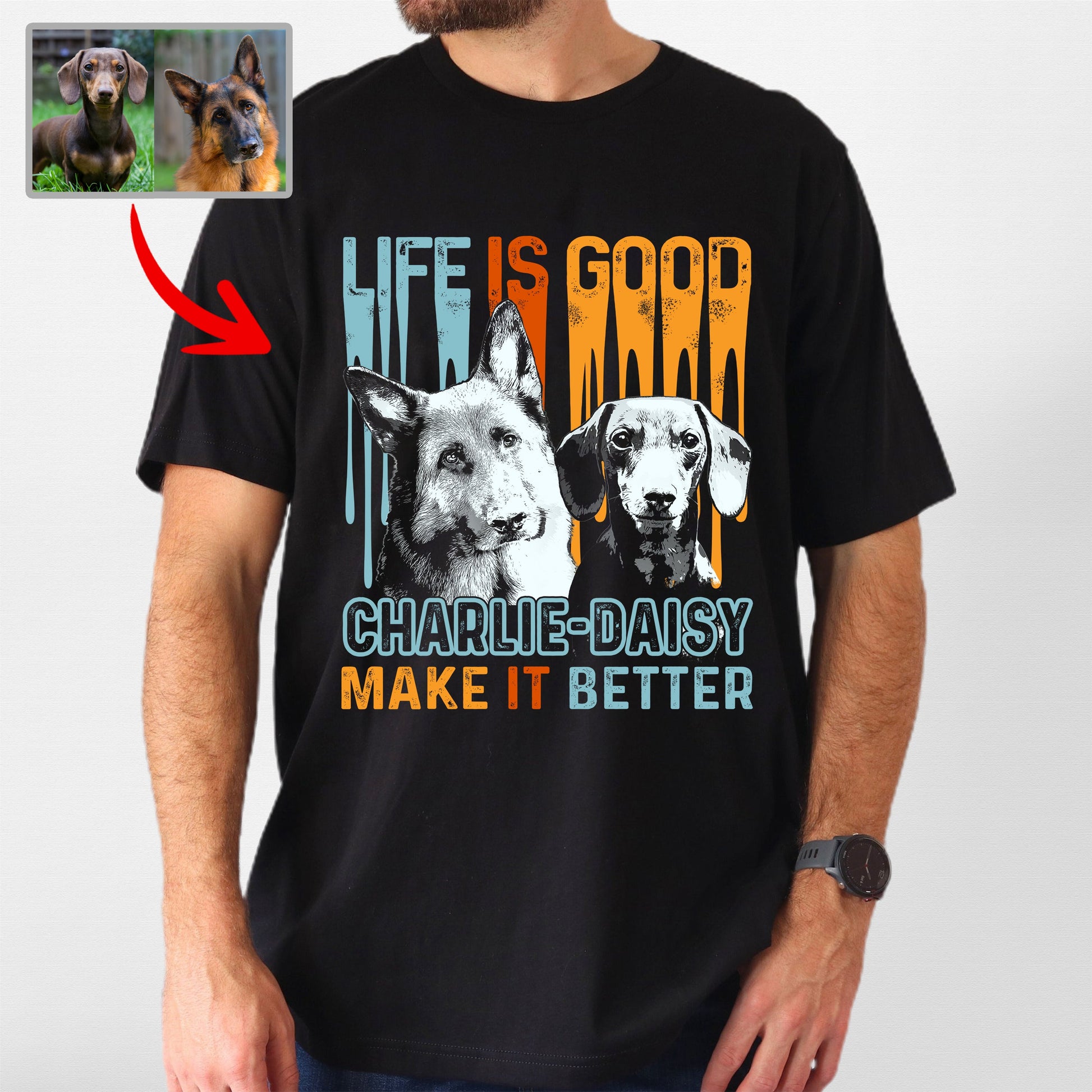 Custom Dog Bella Canvas T-Shirt for Dog Dad Life I, custom pet portrait gift for pet lovers (view 2)