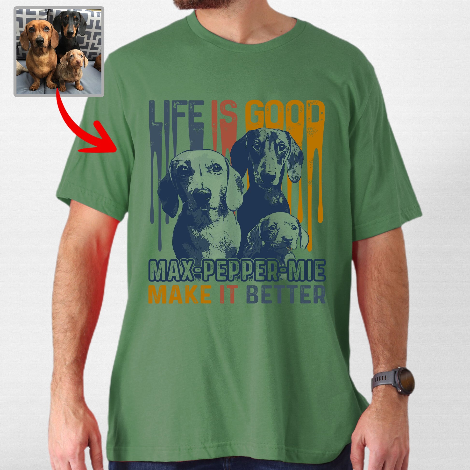 Custom Dog Bella Canvas T-Shirt for Dog Dad Life I, custom pet portrait gift for pet lovers (view 3)
