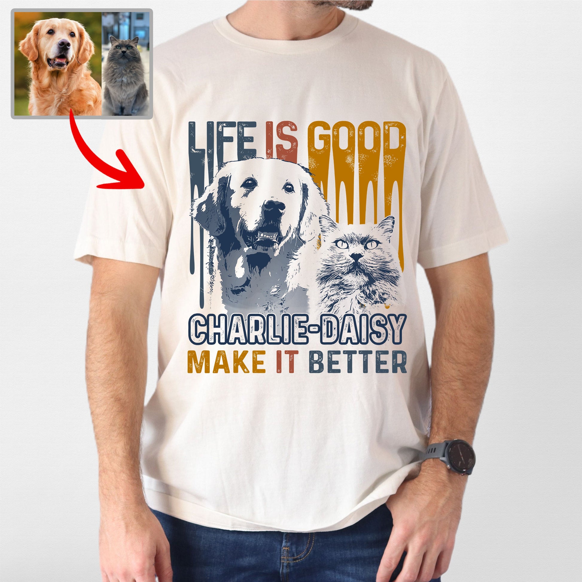 Custom Dog Bella Canvas T-Shirt for Dog Dad Life I, custom pet portrait gift for pet lovers (view 4)