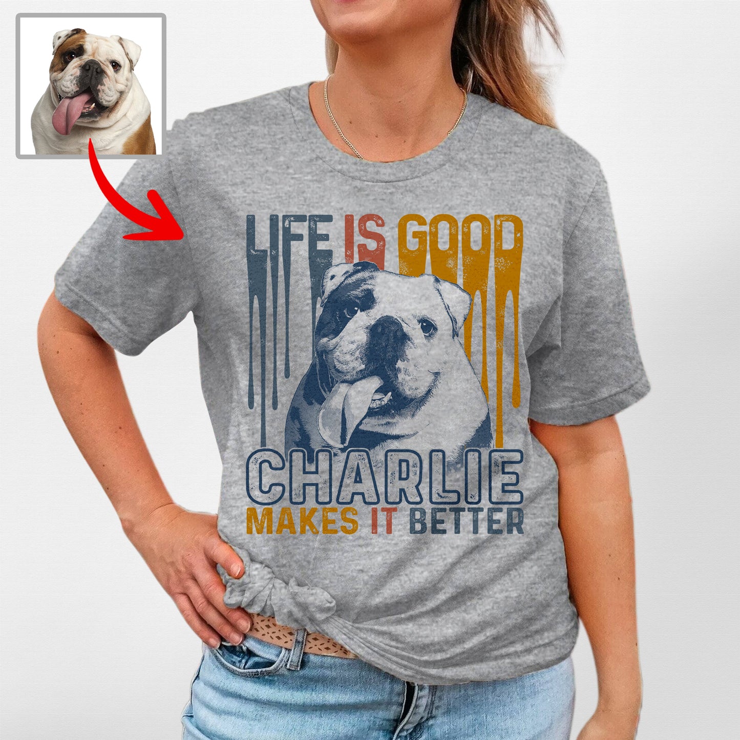 Custom Dog Bella Canvas T-Shirt for Dog Mom Life I, custom pet portrait gift for pet lovers