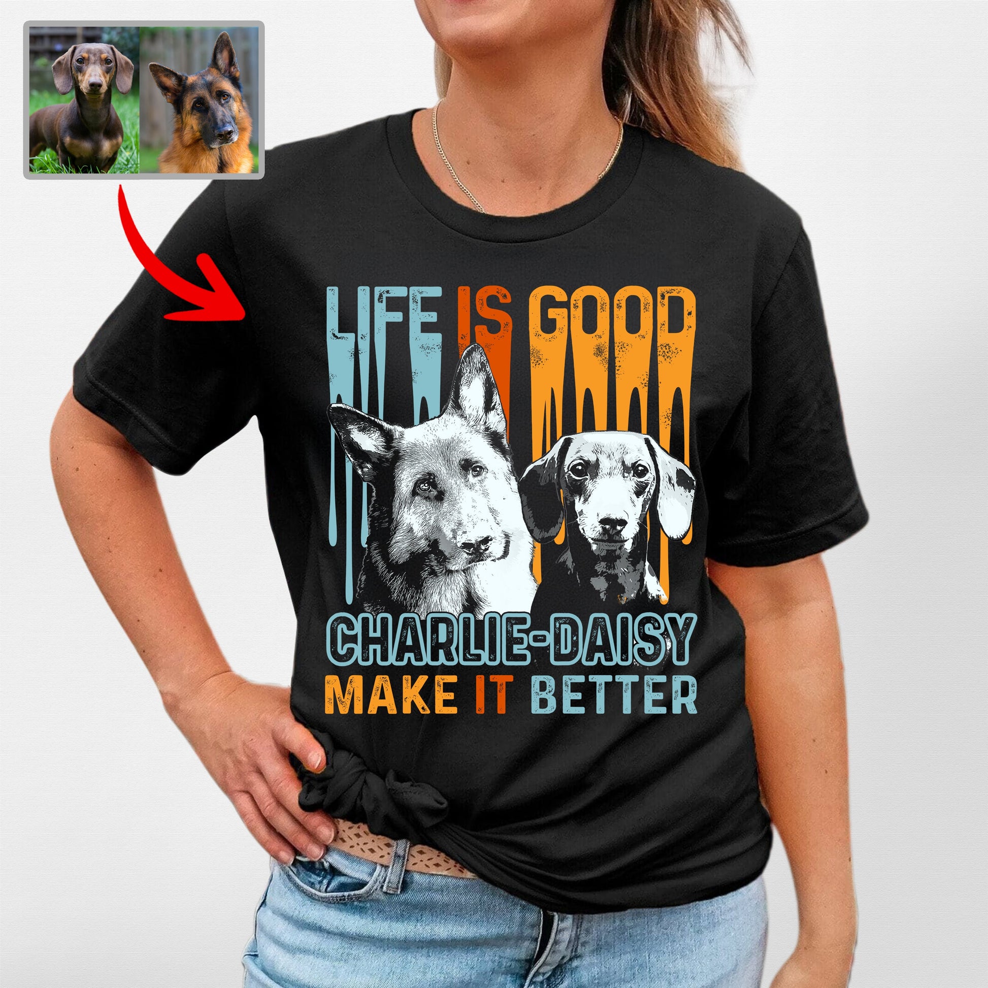 Custom Dog Bella Canvas T-Shirt for Dog Mom Life I, custom pet portrait gift for pet lovers (view 2)
