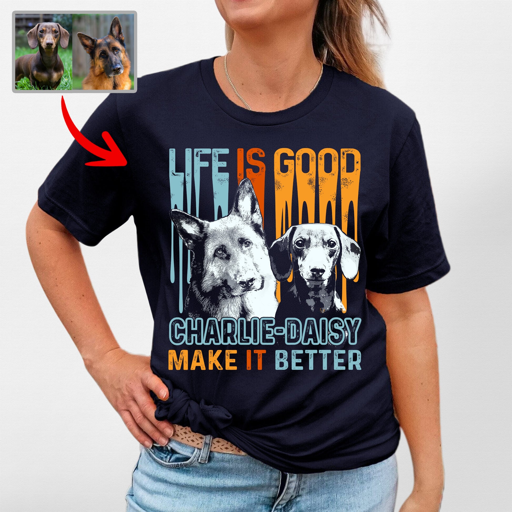 Custom Dog Bella Canvas T-Shirt for Dog Mom Life I, custom pet portrait gift for pet lovers (view 4)