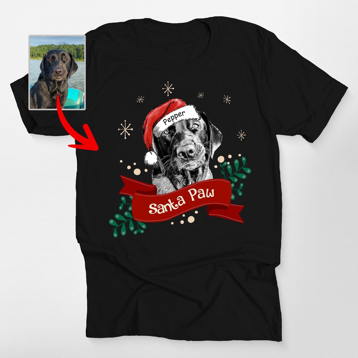 Custom Dog Christmas Shirt with Santa Hat and Red, custom pet portrait gift for pet lovers (view 2)