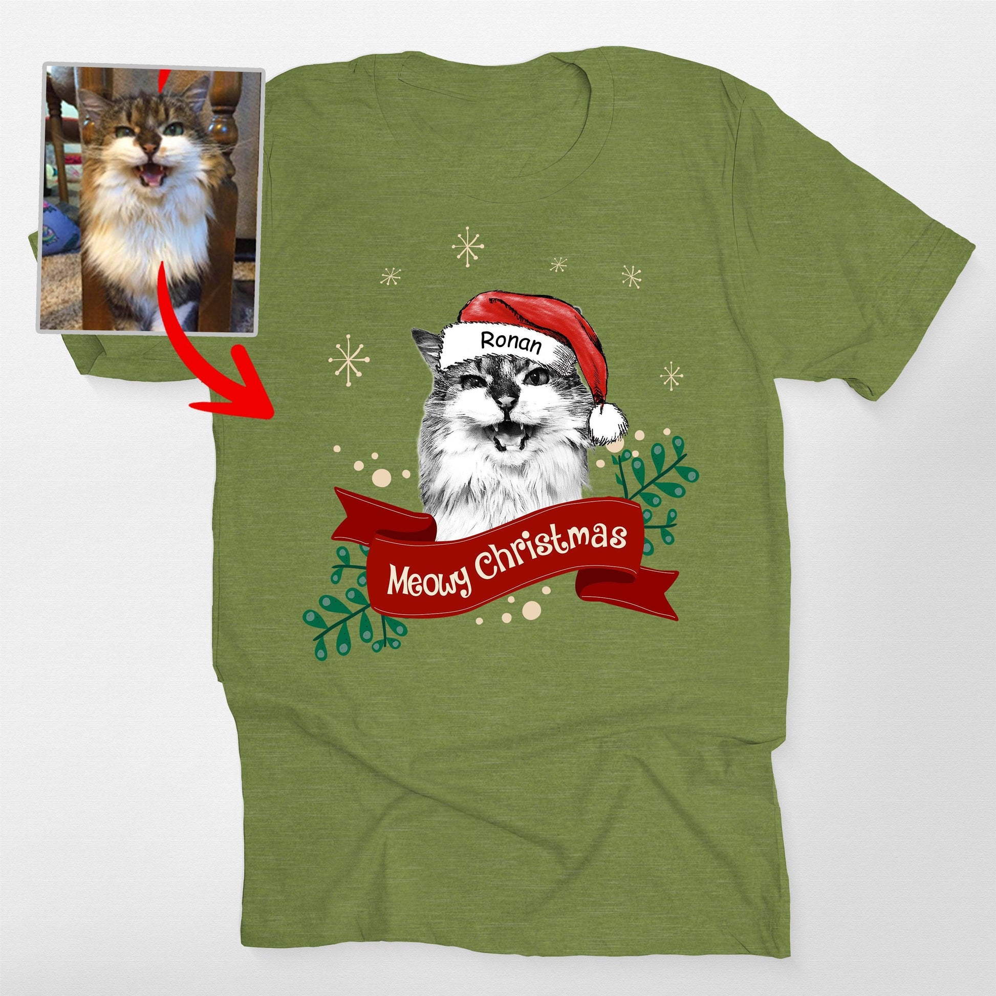 Custom Dog Christmas Shirt with Santa Hat and Red, custom pet portrait gift for pet lovers (view 3)