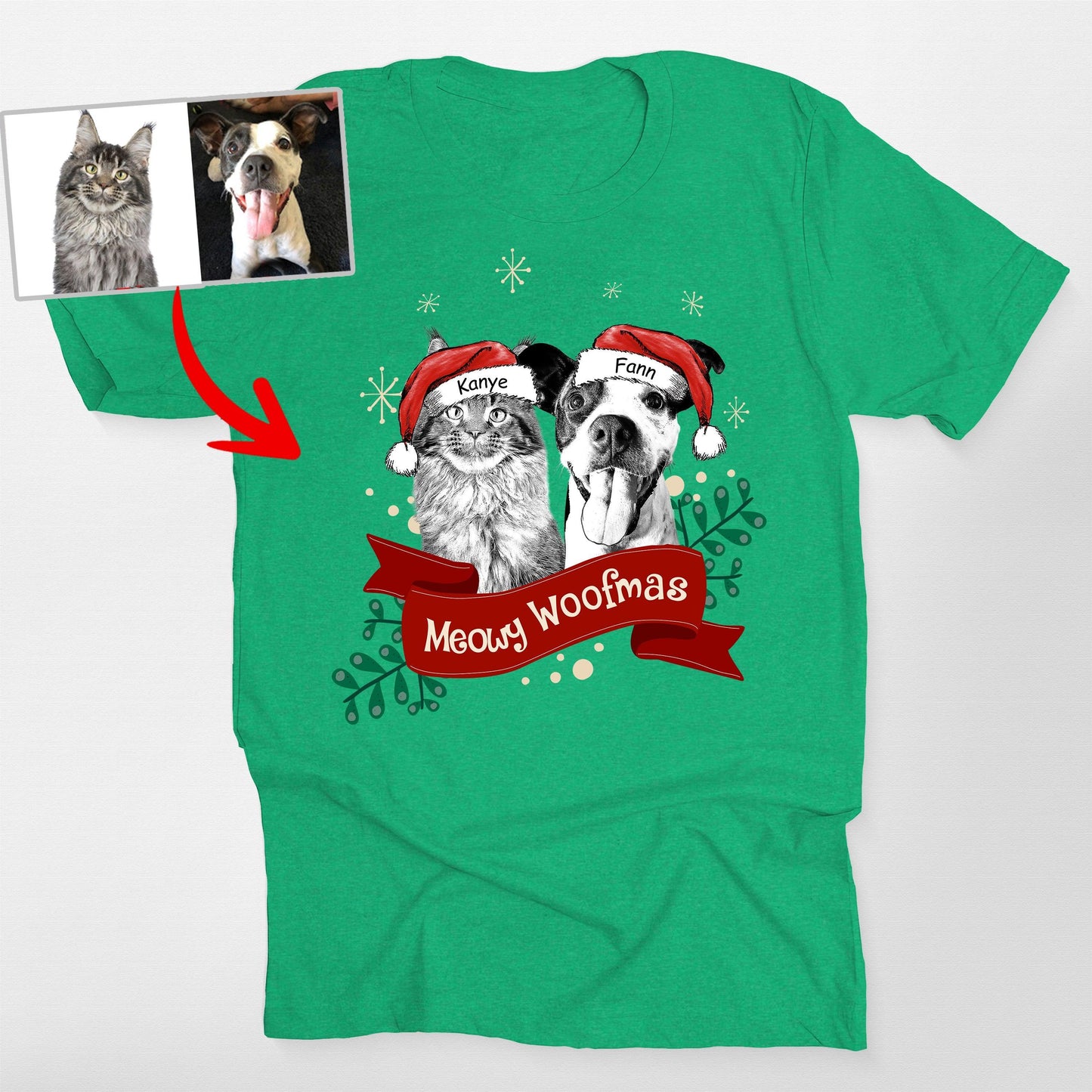 Custom Dog Christmas Shirt with Santa Hat and Red, custom pet portrait gift for pet lovers (view 5)