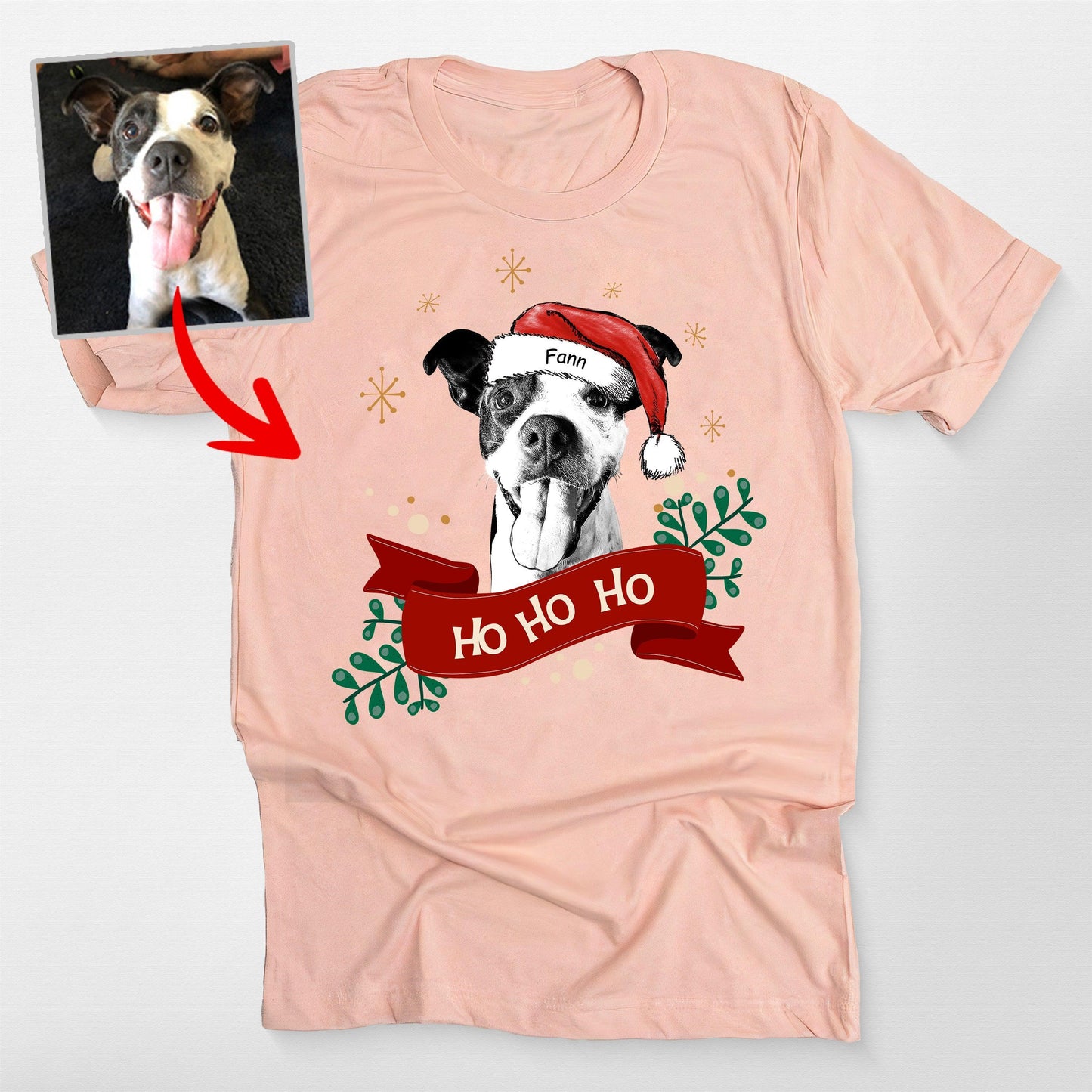 Custom Dog Christmas Shirt with Santa Hat and Red, custom pet portrait gift for pet lovers (view 6)
