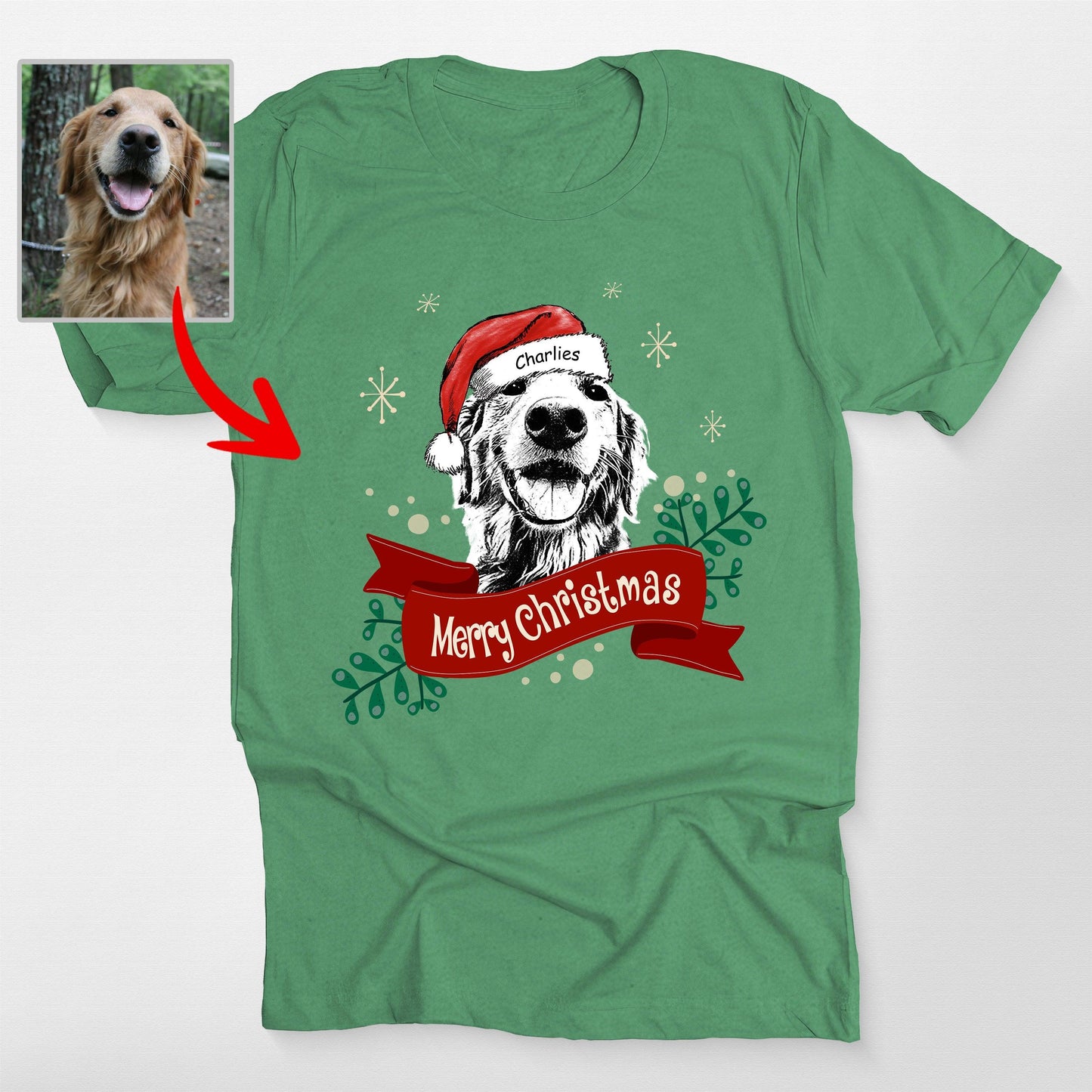 Custom Dog Christmas Shirt with Santa Hat and Red, custom pet portrait gift for pet lovers (view 8)