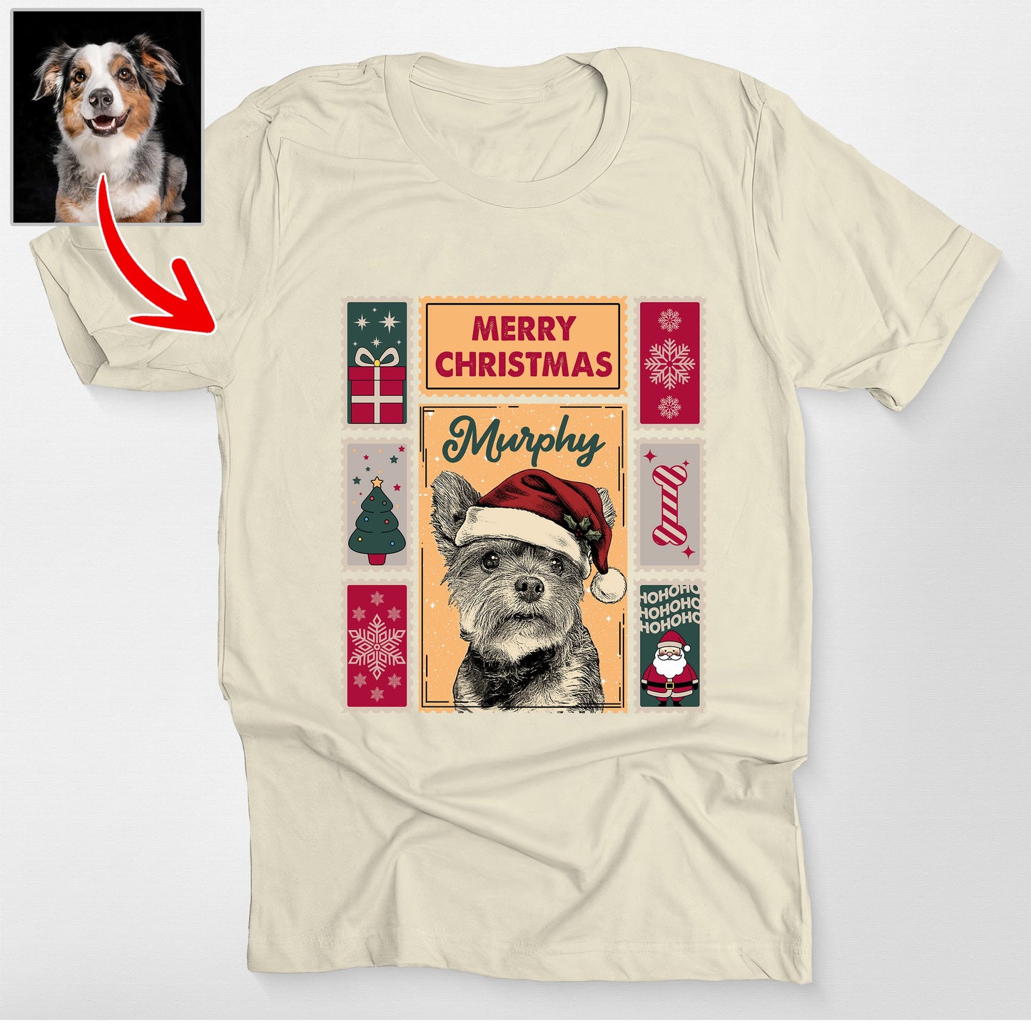 Custom Dog Christmas Stamp Collection Bella Canvas, custom pet portrait gift for pet lovers (view 3)