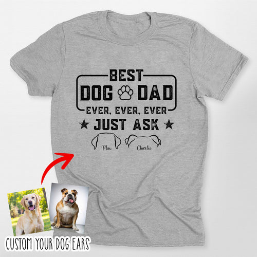 Custom Dog Ears Bella Canvas T-Shirt Best Dog Dad, custom pet portrait gift for pet lovers