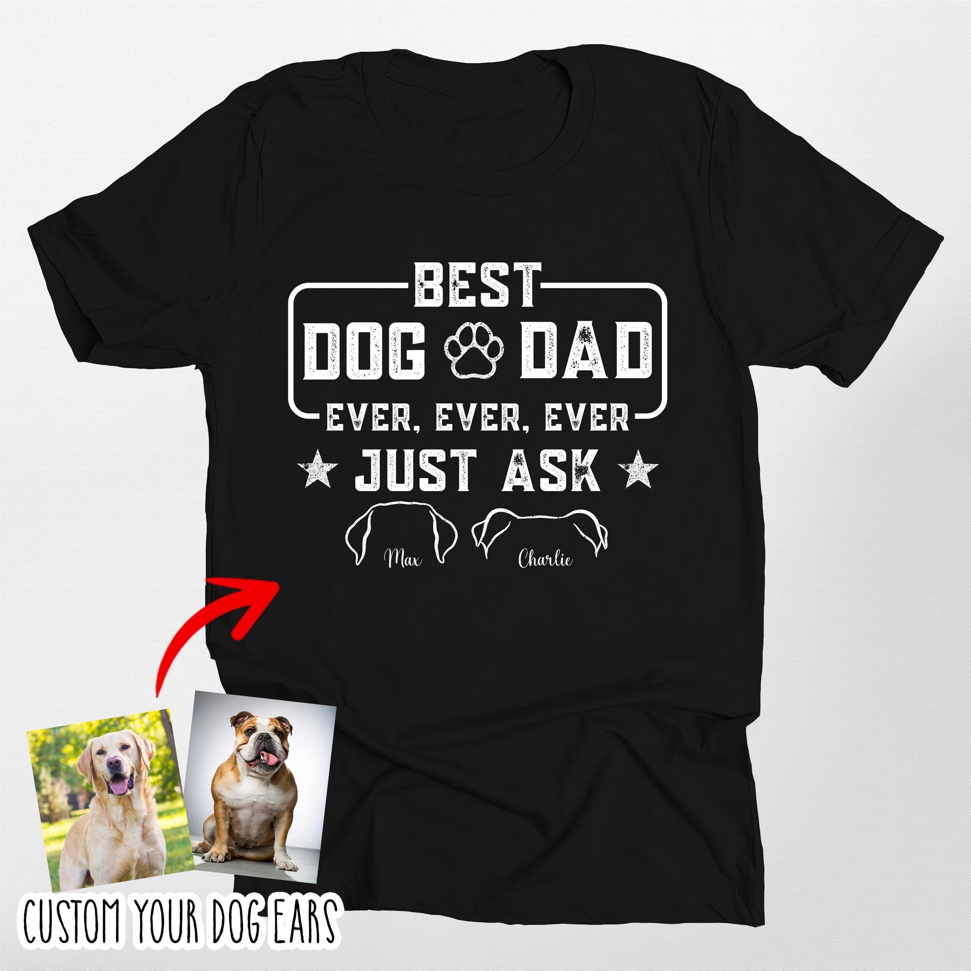 Custom Dog Ears Bella Canvas T-Shirt Best Dog Dad, custom pet portrait gift for pet lovers (view 2)