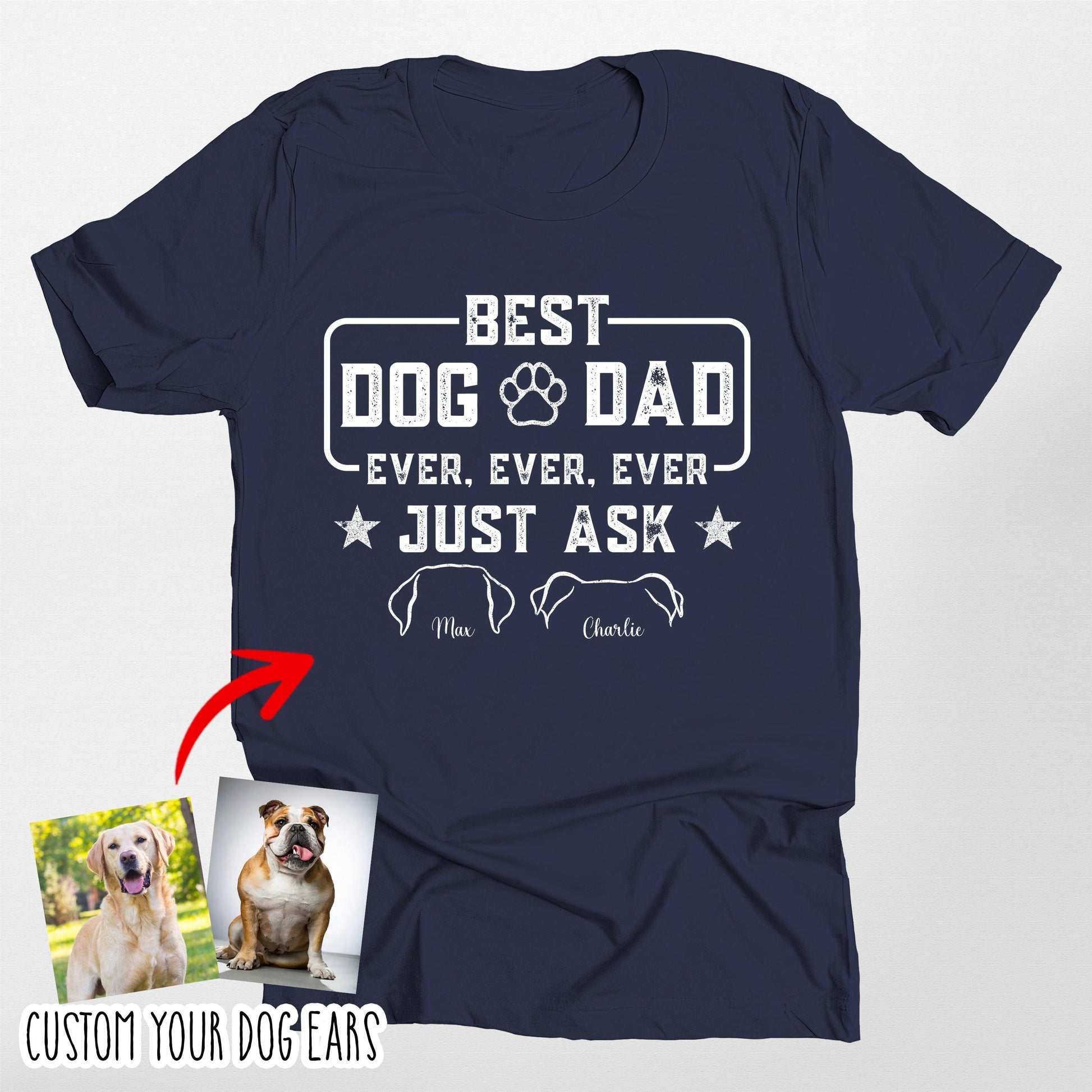Custom Dog Ears Bella Canvas T-Shirt Best Dog Dad, custom pet portrait gift for pet lovers (view 6)
