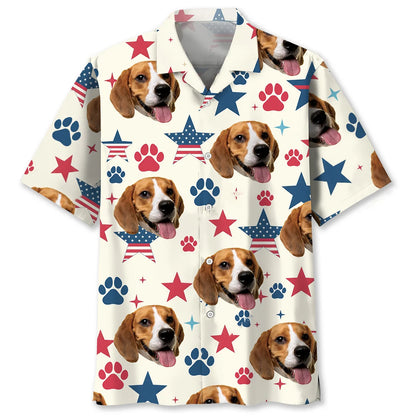 Custom Dog Face Retro Paws Prints Hawaiian Shirt