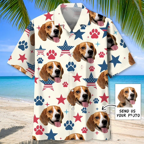 Custom Dog Face Retro Paws Prints Hawaiian Shirt - XL - hawaiian shirt