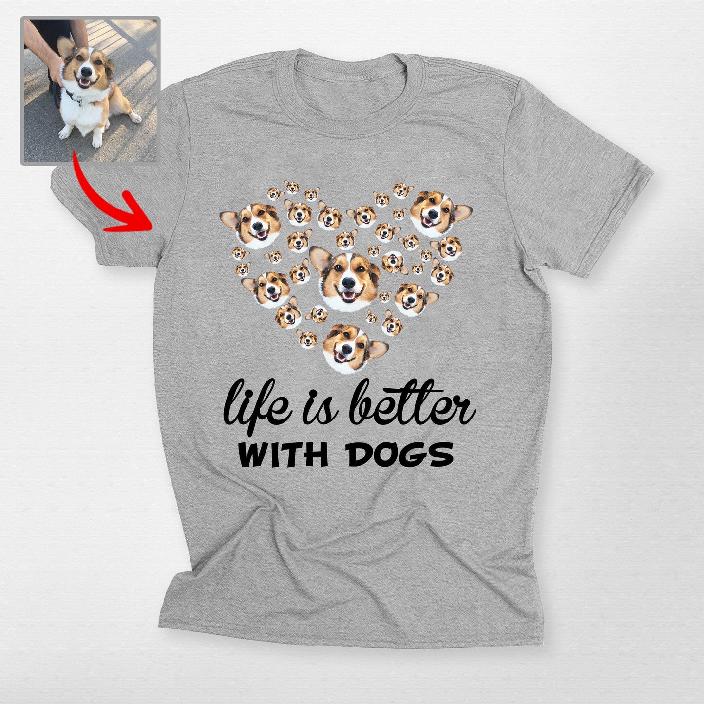 Custom Dog Face Shirt Life is Better with Dogs Per, custom pet portrait gift for pet lovers