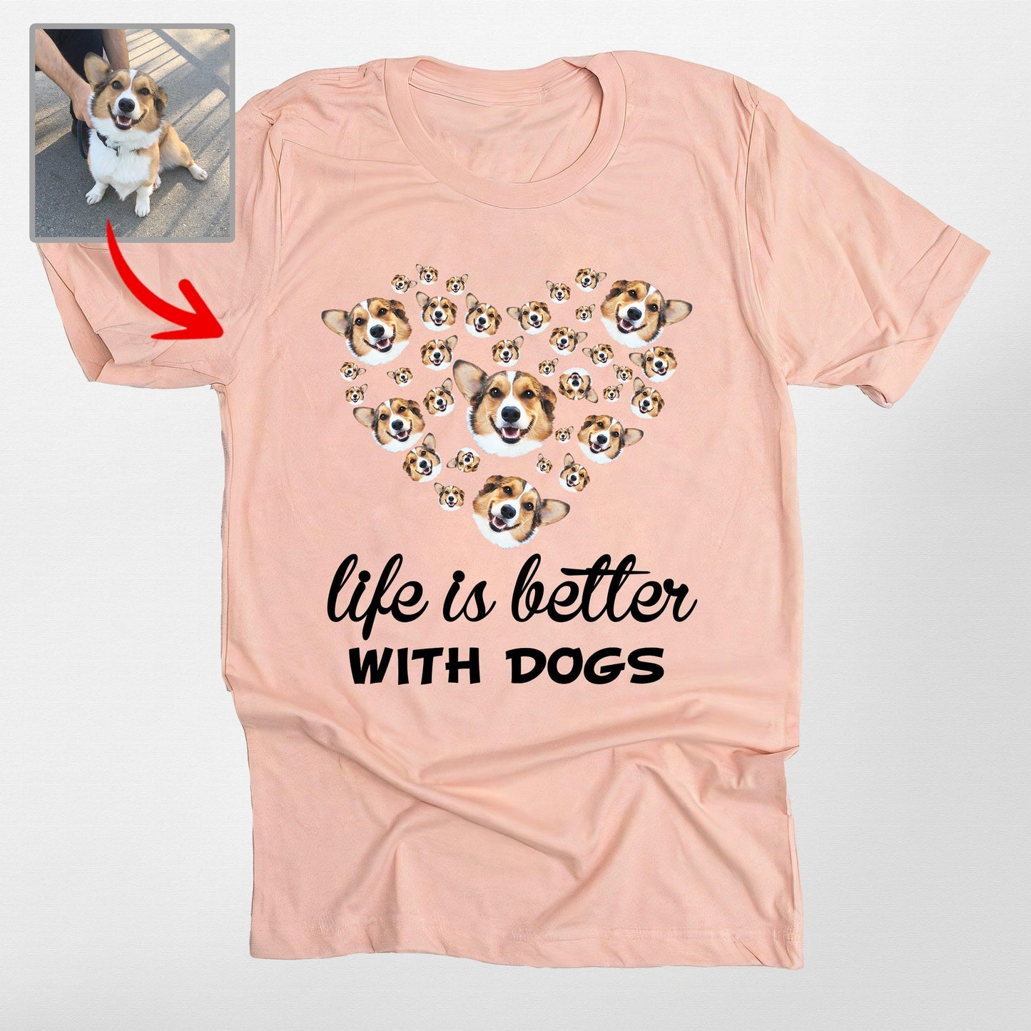 Custom Dog Face Shirt Life is Better with Dogs Per, custom pet portrait gift for pet lovers (view 3)