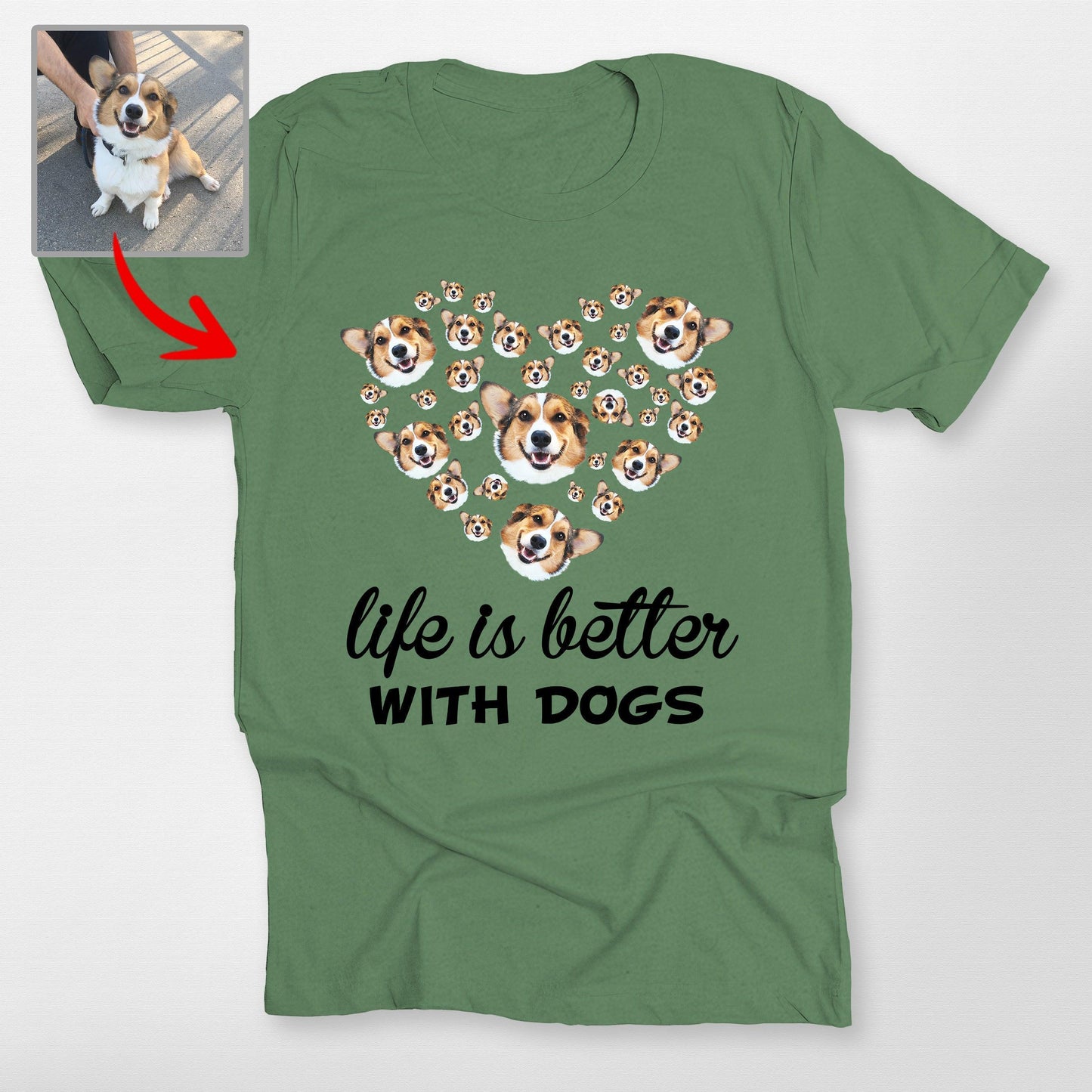 Custom Dog Face Shirt Life is Better with Dogs Per, custom pet portrait gift for pet lovers (view 4)